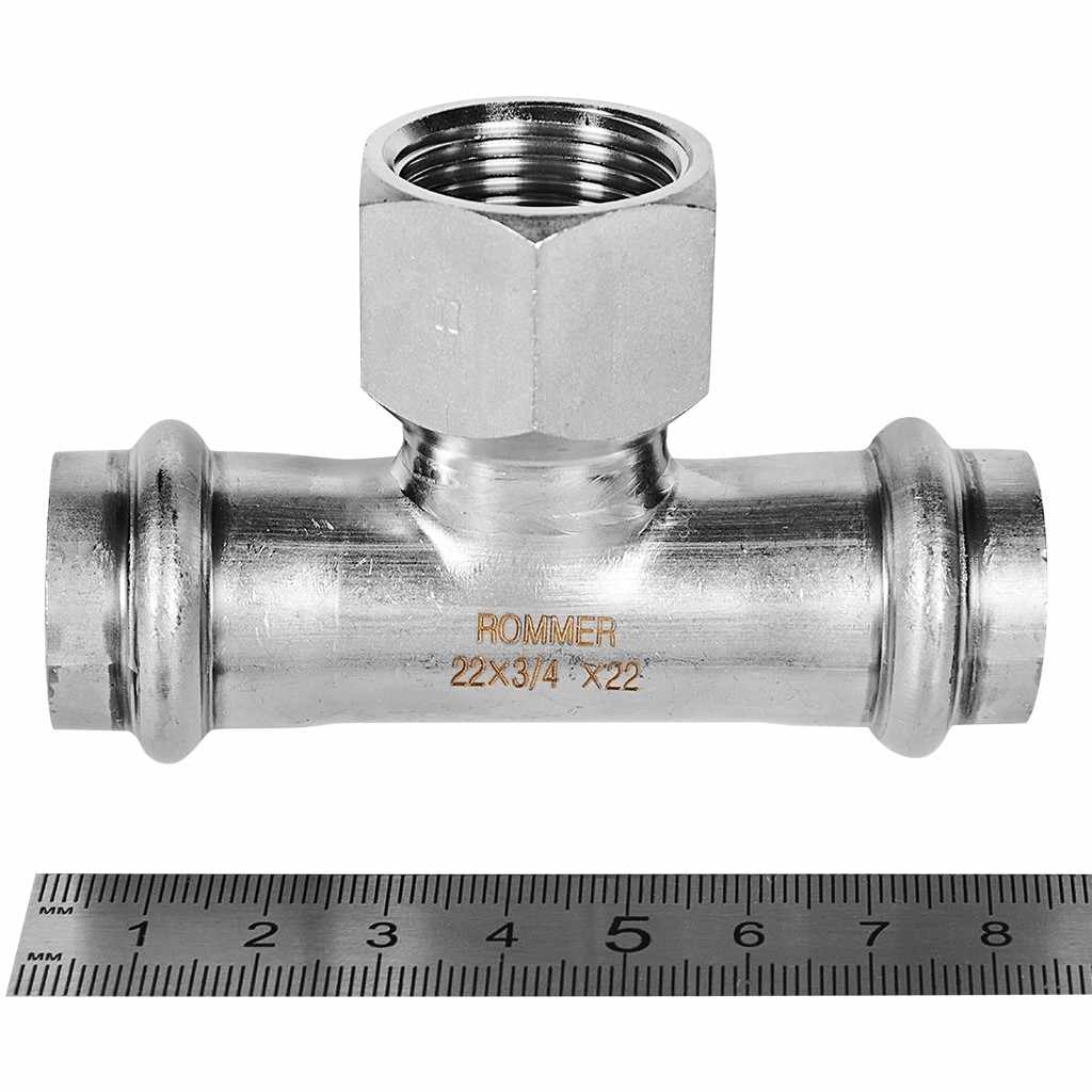 Тройник-Переходник ROMMER ВПр-ВР, 22х3/4, из нержавеющей стали прессовой, RSS-1015-002234