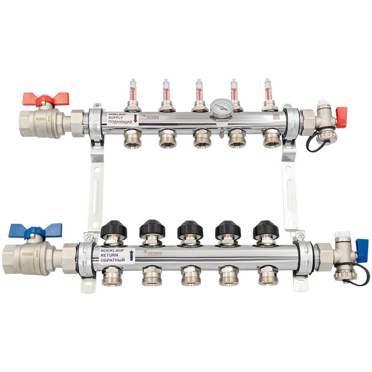 Комплект коллекторов с шаровыми кранами РЕХАУ HKV-D 5 контуров, 12080513002