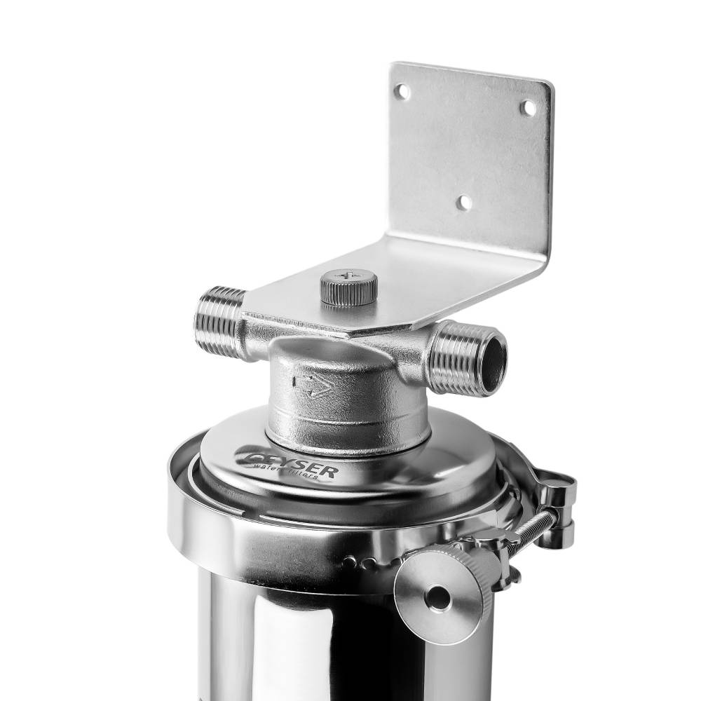 Корпус фильтра Гейзер премьер 10SL 1/2 нерж. сталь для хол. и горячей воды со сливом 1/2