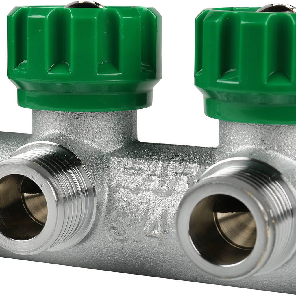 Коллектор распределительный FAR 1 , проходной, хромированный, 3 отвода 3/4  плоское уплотнение