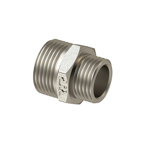 Ниппель переходной, латунь, наружная резьба 2х1, еврослот, никель, RTP