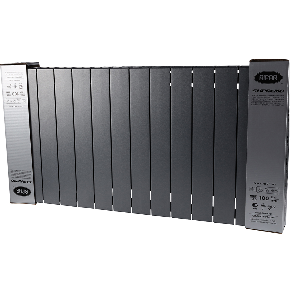 Радиатор биметаллический RIFAR SUPReMO 500 14 секции боковое подключение (ТИТАН), 4RS50-14-TI