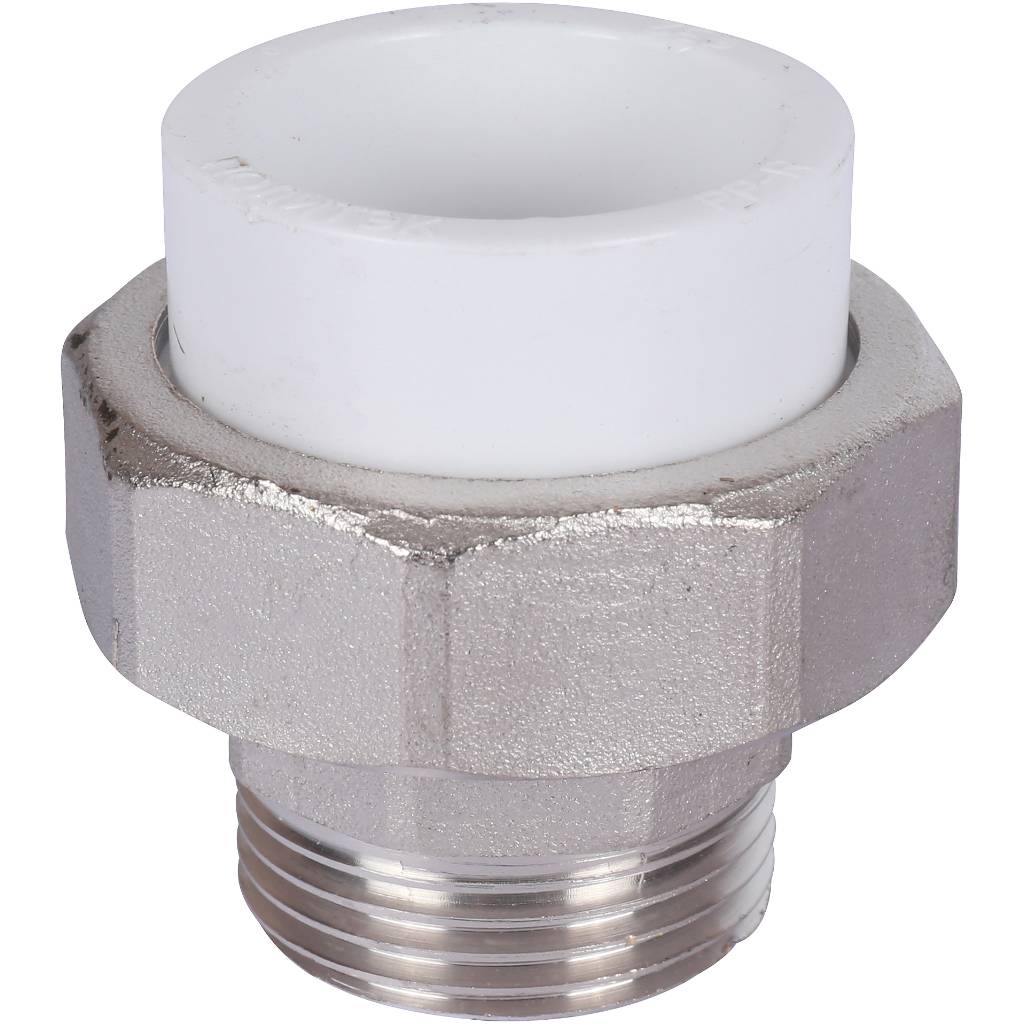 Муфта разъемная с наружной резьбой Политэк 32х1 для полипропиленовых труб под сварку (цвет белый), 9800003201