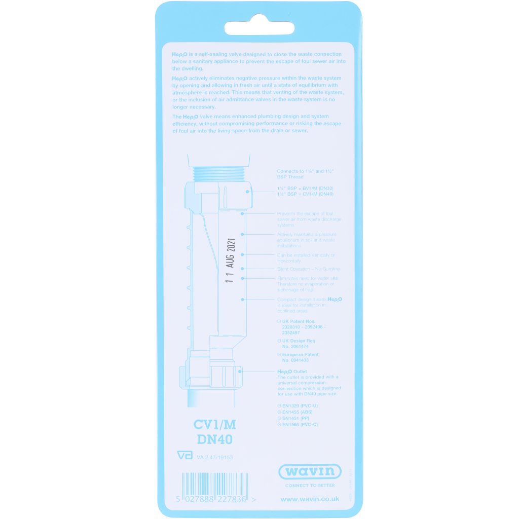 Концевой адаптер прямой Wavin ПП HepvO 40 мм, 206740001