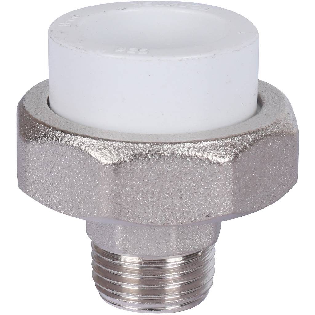 Муфта разъемная с наружной резьбой Политэк 25х1/2 для полипропиленовых труб под сварку (цвет белый), 9800002512