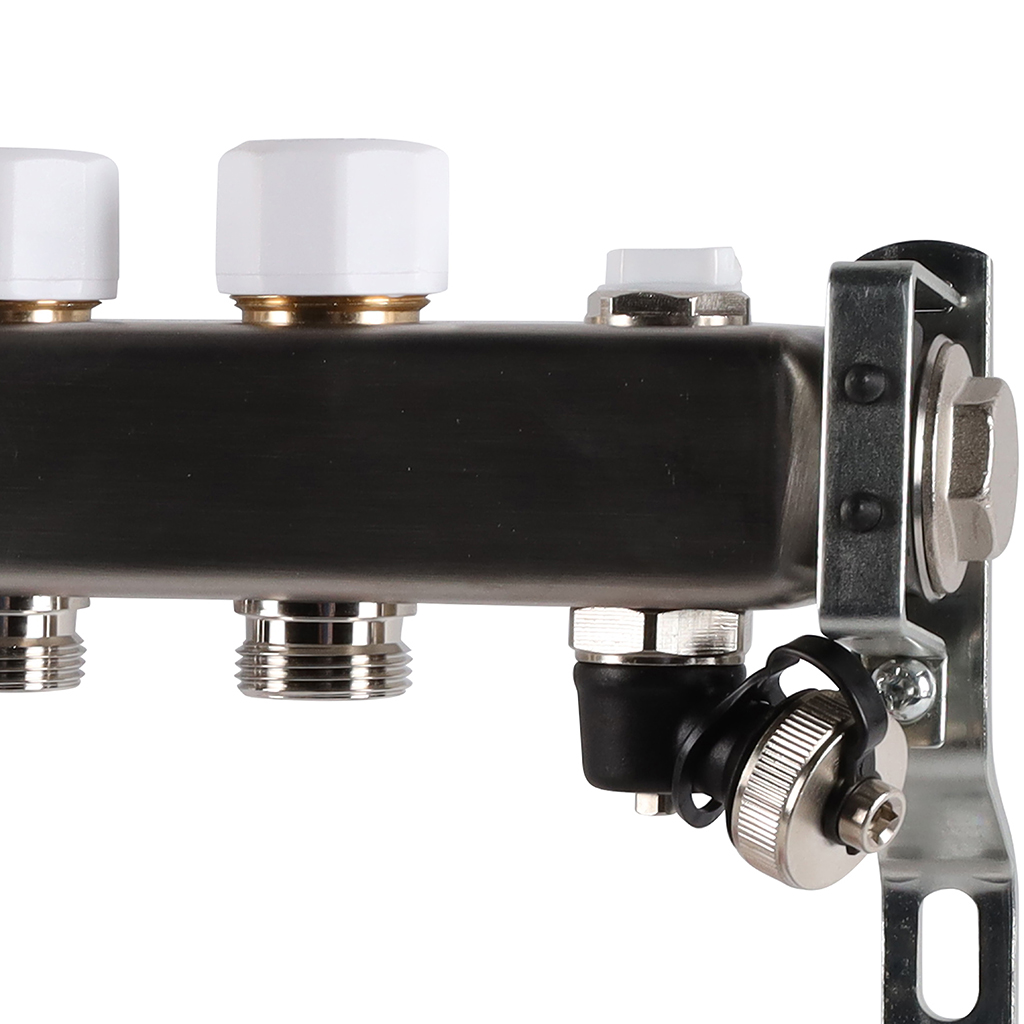 Коллектор из нержавеющей стали с расходомерами ROMMER, с клапаном вып. воздуха и сливом 11 выходов, RMS-1201-000011