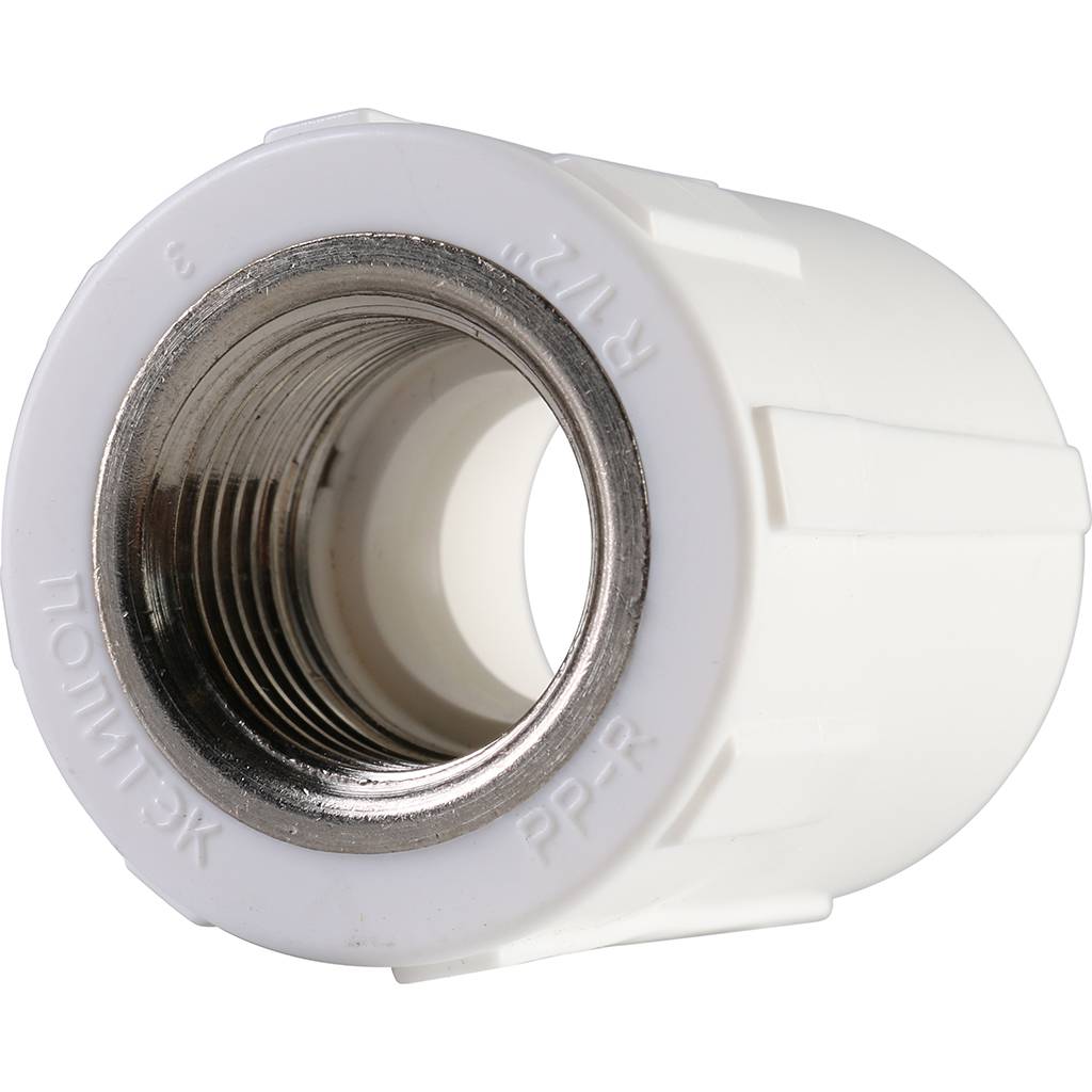 Муфта комбинированная Политэк 25х1/2 внутр. резьба для полипропиленовых труб под сварку (цвет белый), 9100002512