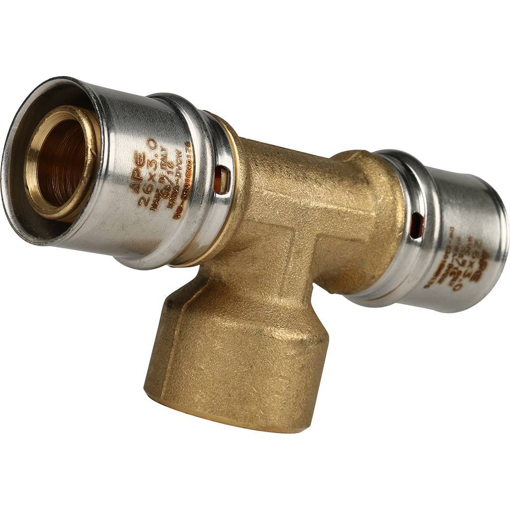 Тройник-переходник STOUT с внутренней резьбой 26х3/4 х26 для металлопластиковых труб прессовой, SFP-0007-003426