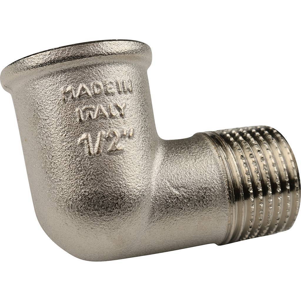 Угольник TIEMME НВ никелированный 1/2х1/2 для стальных труб резьбовой, 1500057