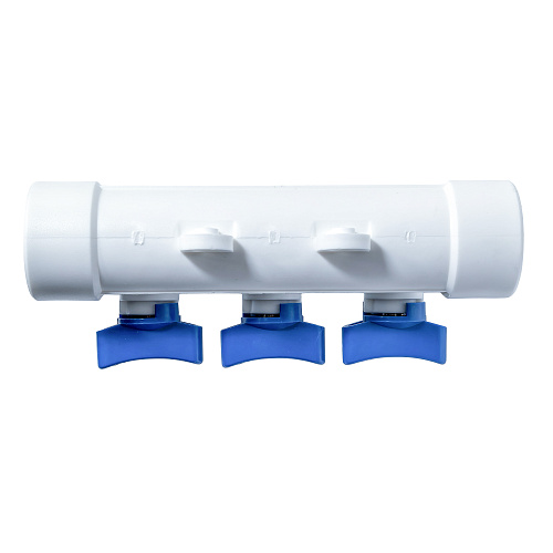 Коллектор с шаровым краном синий PPR 32х20/3,  белый, RTP