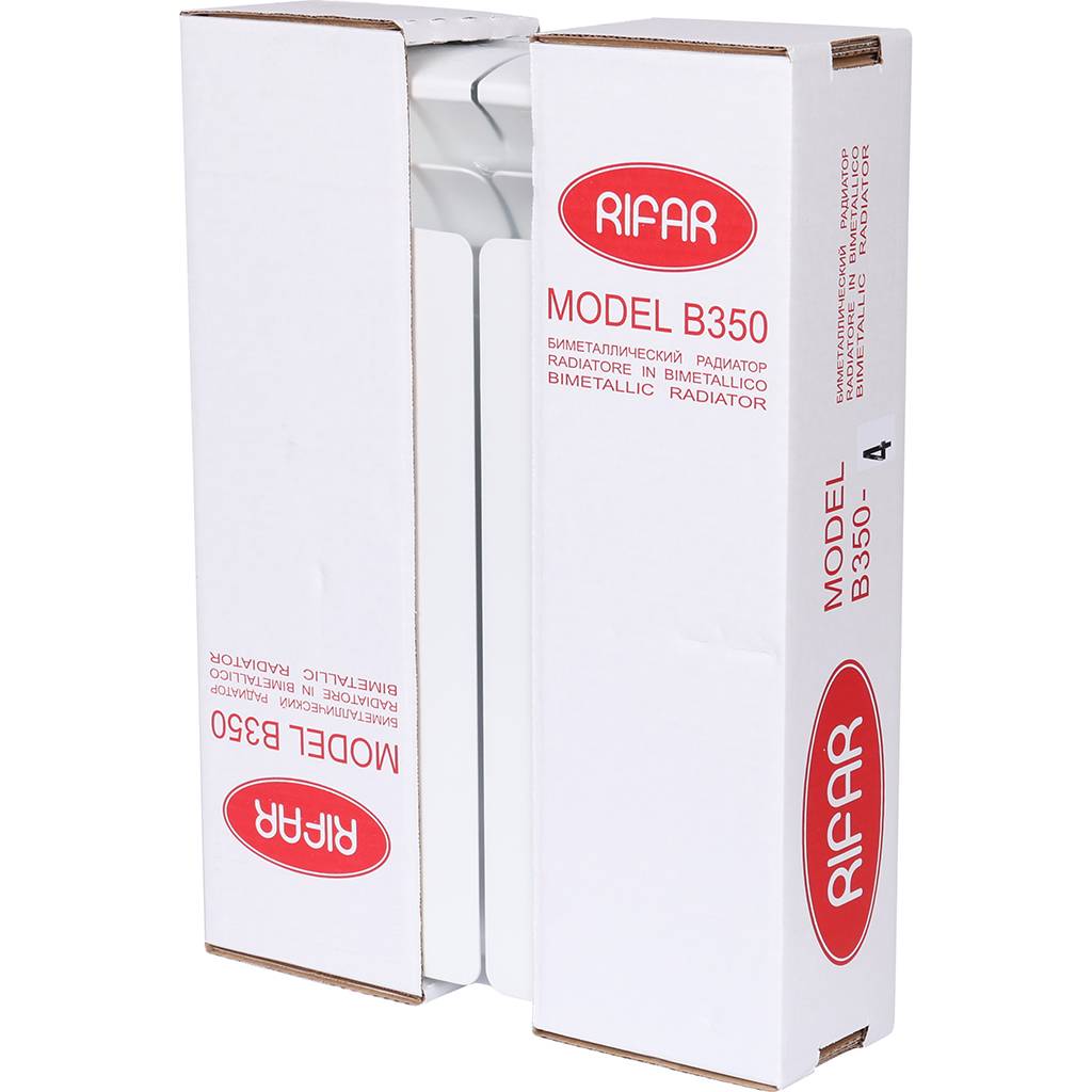 Радиатор биметаллический RIFAR BASE 350 4 секции боковое подключение (белый RAL 9016), 1RB35-4