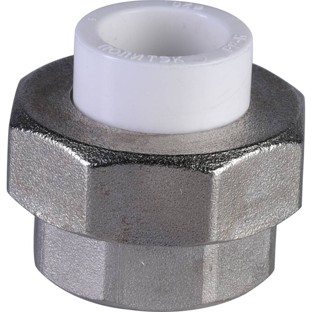 Муфта разъемная с наружной резьбой Политэк 20х1 для полипропиленовых труб под сварку (цвет белый)