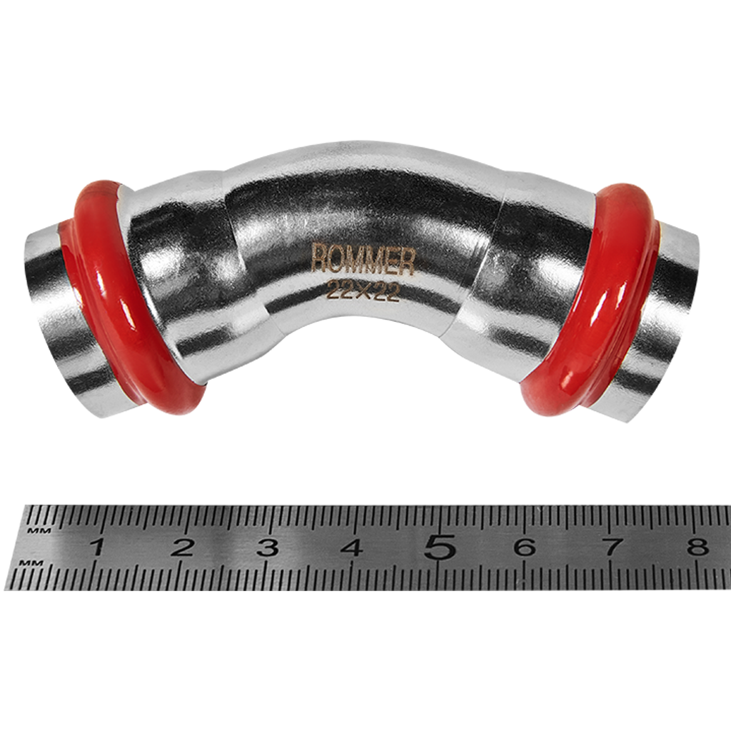 Угольник ROMMER 45°-ВПр, 22, из нержавеющей стали прессовой