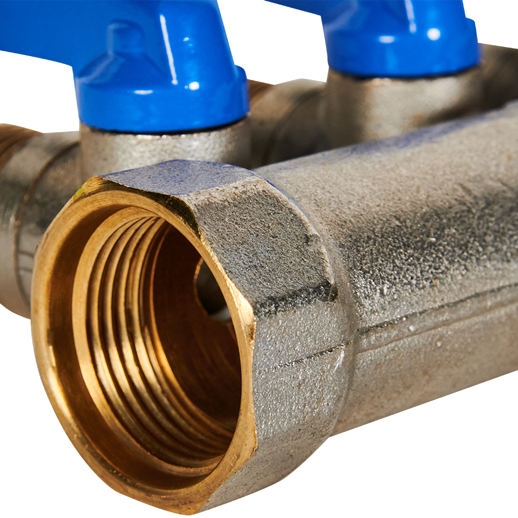 Коллектор с шаровыми кранами STOUT 3/4 , 4 отвода 1/2  (синие ручки)