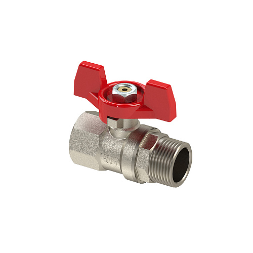 Кран шаровой ручка бабочка, латунь, внутренняя/наружная резьба  1/2,PN25 никель, РТП