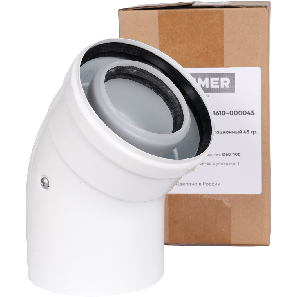 Отвод 45° конденсационный коаксиальный ROMMER D60(п-м)/100(п-м), RCA-8610-000045