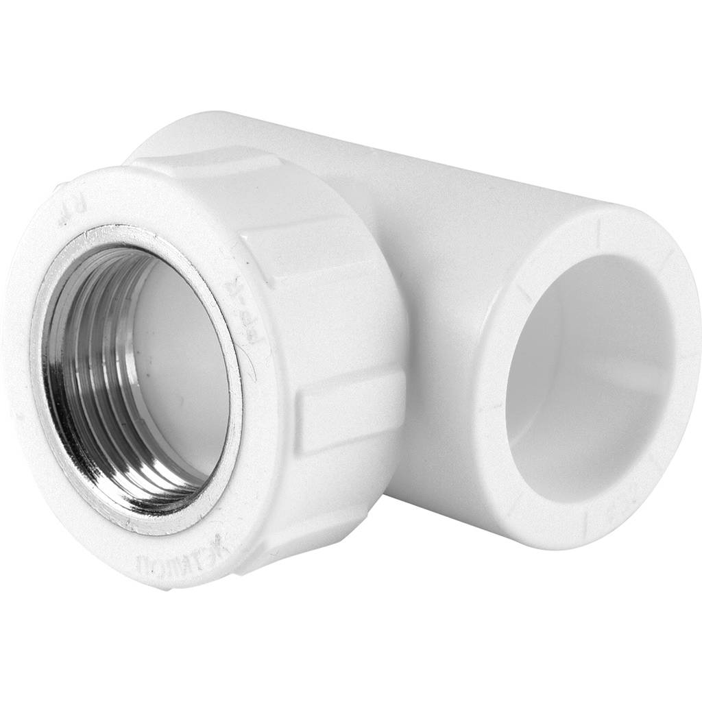Тройник Политэк 32х1 с внутренней резьбой для полипропиленовых труб под сварку (цвет белый)