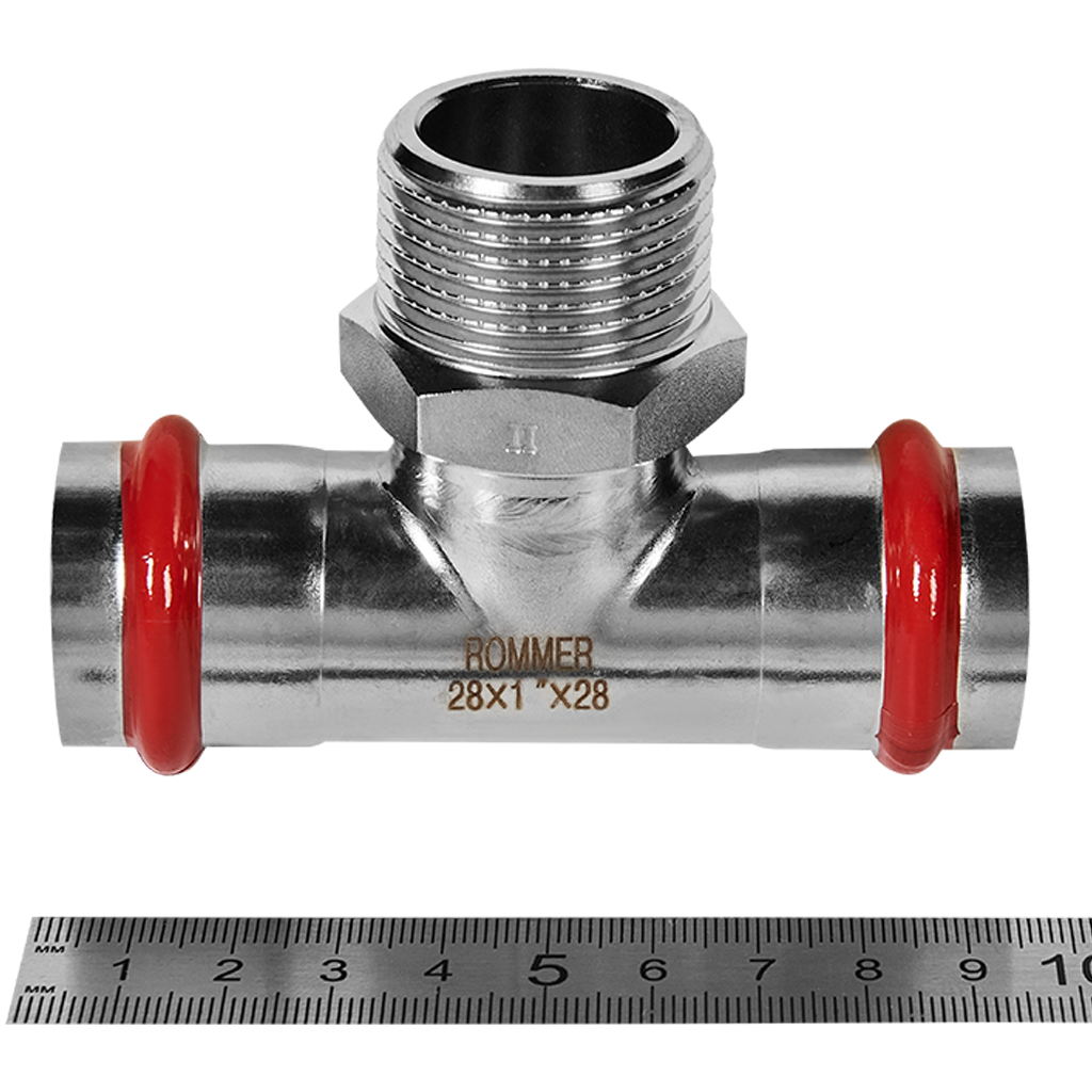 Тройник-переходник-НР ROMMER 28х1 из нержавеющей стали прессовой