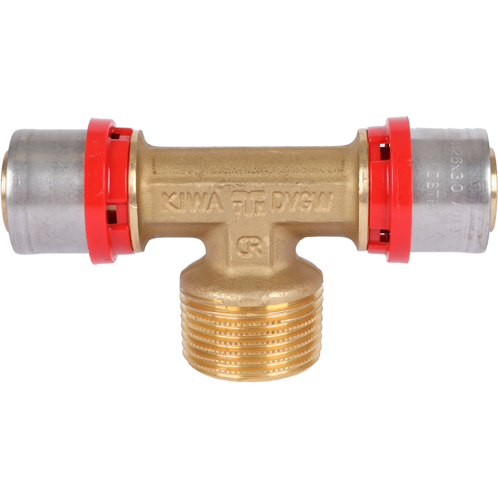 Тройник TIEMME с наружной резьбой 26x1x26 для металлопластиковых труб прессовой, 1650167