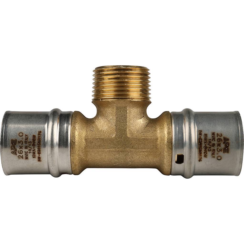 Тройник-переходник STOUT с наружной резьбой 26х3/4 х26 для металлопластиковых труб прессовой, SFP-0008-263426