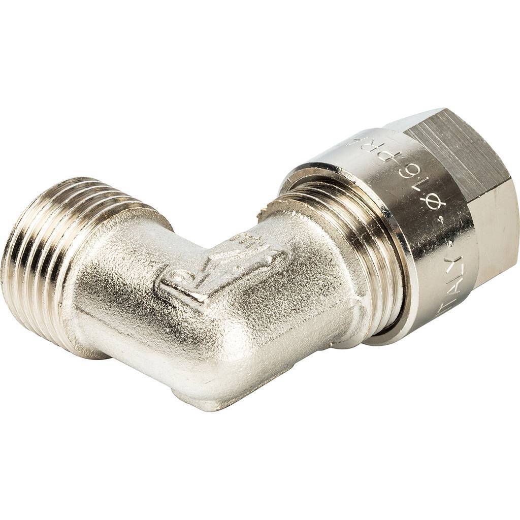 Угольник 90 с нар.резьбой Prandelli Multyrama (16х2,0х1/2) для металлопластиковых труб винтовой, 103.05.51.6