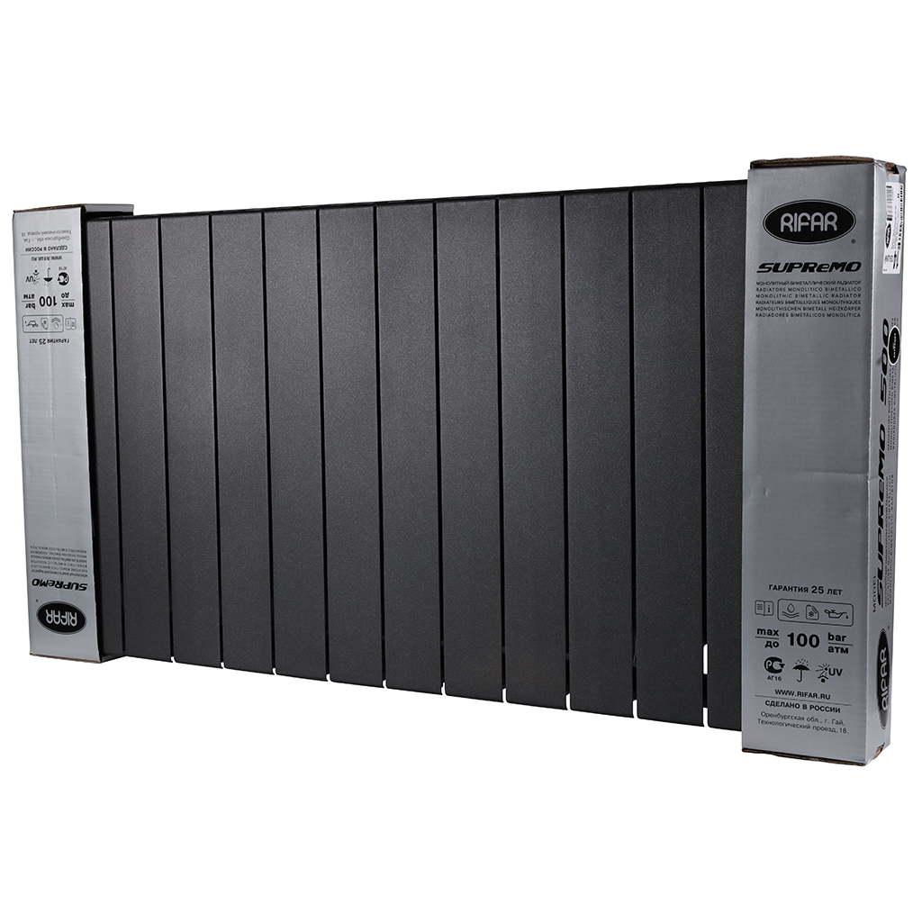 Радиатор биметаллический RIFAR SUPReMO VENTIL 500 SVR 14 секций нижнее правое подключение (Цвет АНТРАЦИТ), 4RS50.VR-14-AN