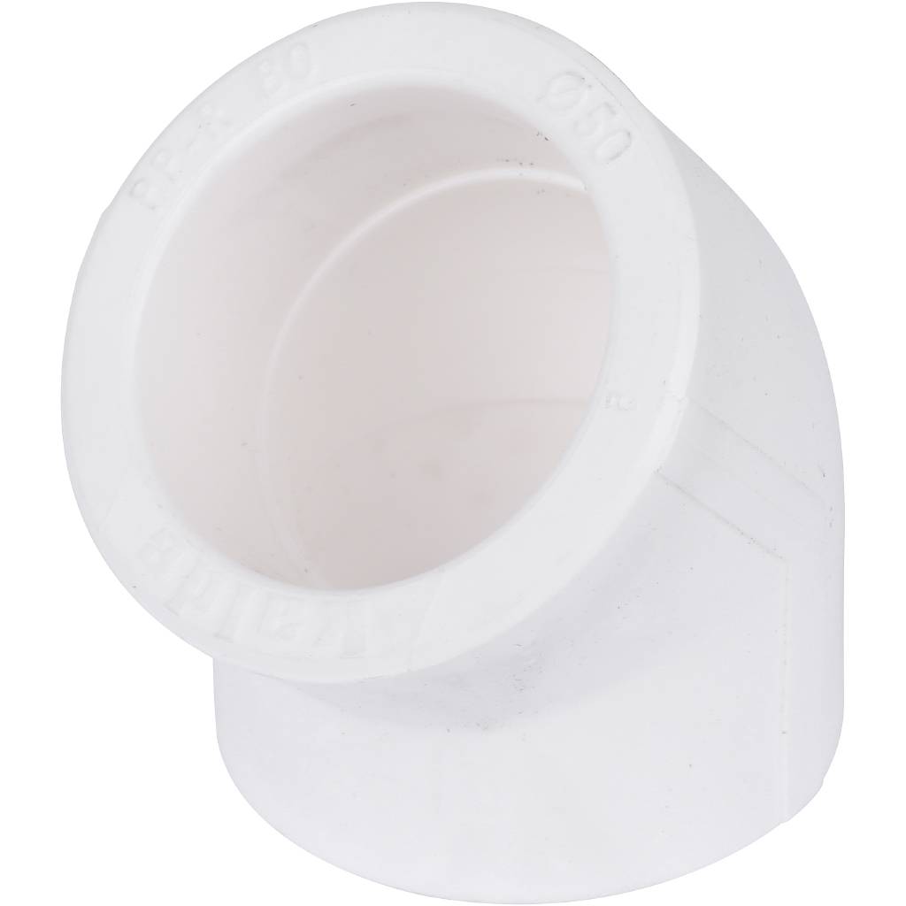 Угольник Kalde d=50 45* для полипропиленовых труб под сварку (цвет белый), R.3212-elb-500045