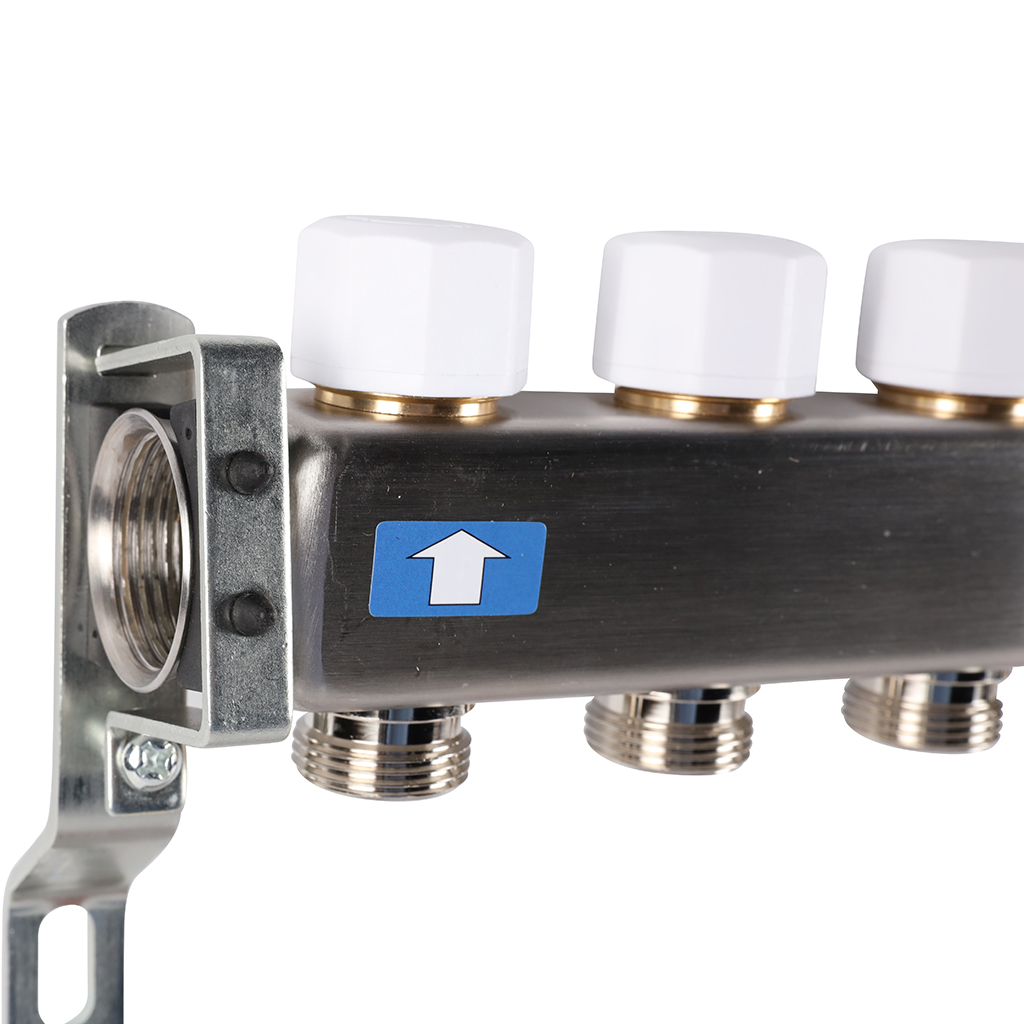 Коллектор из нержавеющей стали без расходомеров ROMMER, с клапаном вып. воздуха и сливом 12 выходов, RMS-3201-000012