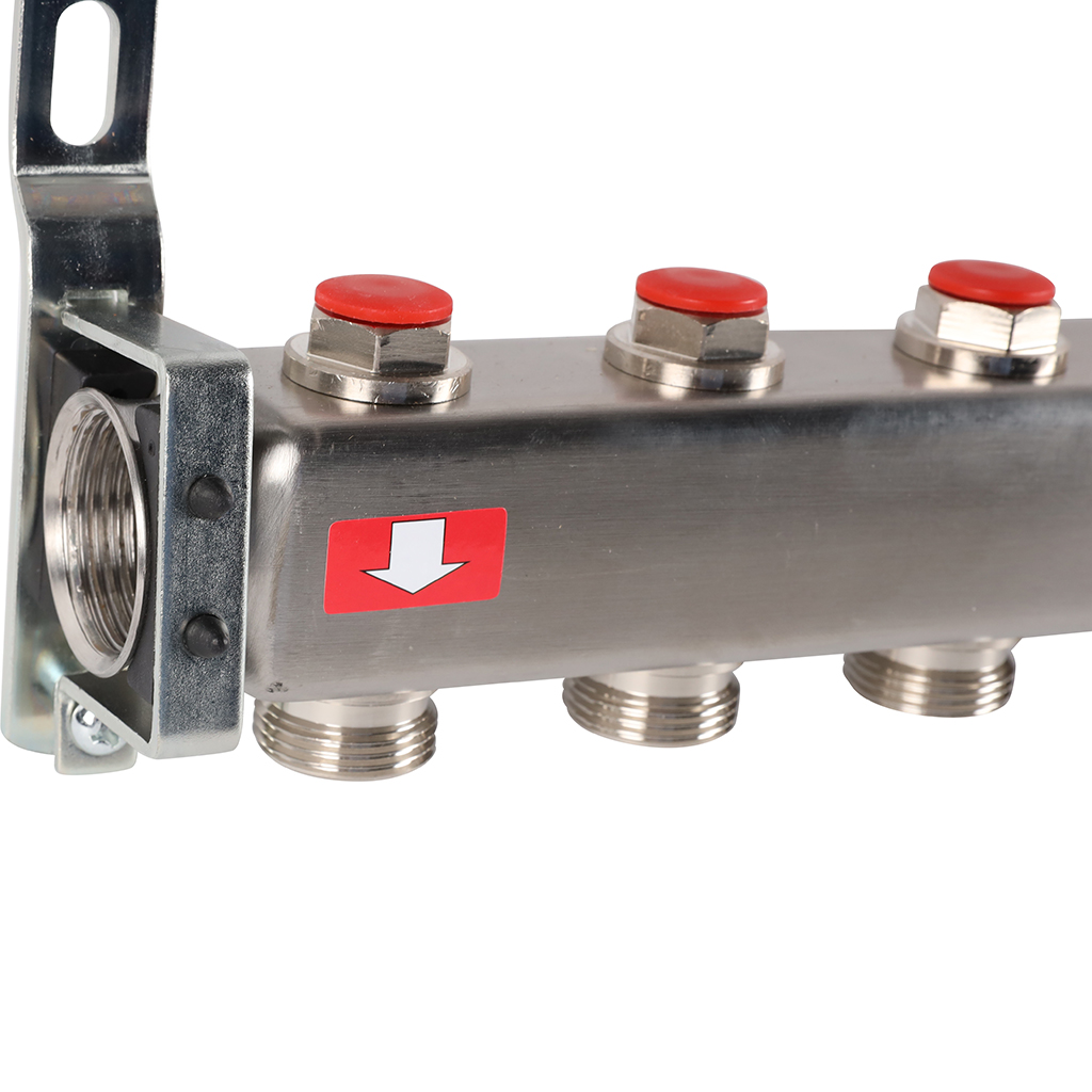 Коллектор из нержавеющей стали без расходомеров ROMMER, с клапаном вып. воздуха и сливом 11 выходов