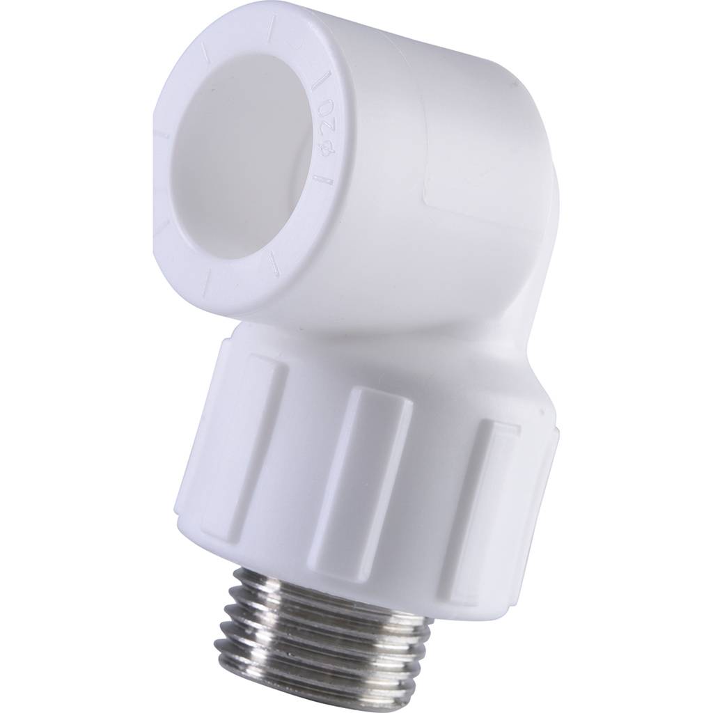 Угольник Политэк 20x1/2 с наружной резьбой для полипропиленовых труб под сварку (цвет белый)