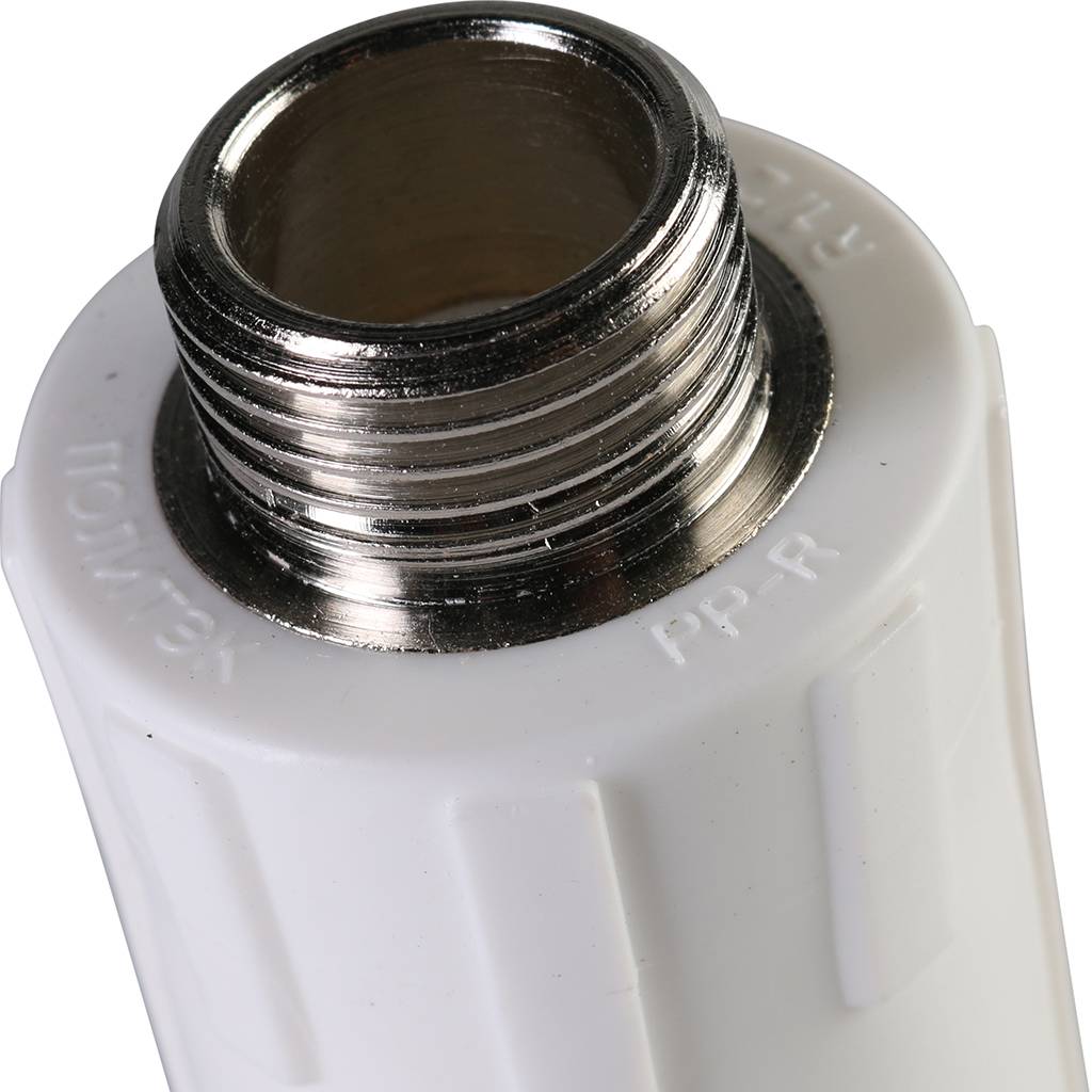 Муфта комбинированная Политэк 25х1/2 наруж. резьба для полипропиленовых труб под сварку (цвет белый)