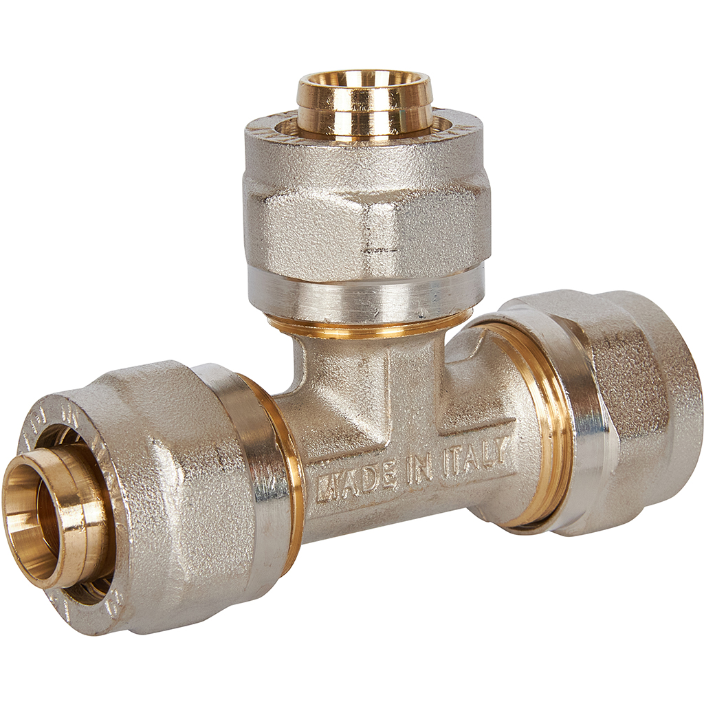 Тройник STOUT равнопроходный 20х20х20 для металлопластиковых труб винтовой, SFS-0009-000020