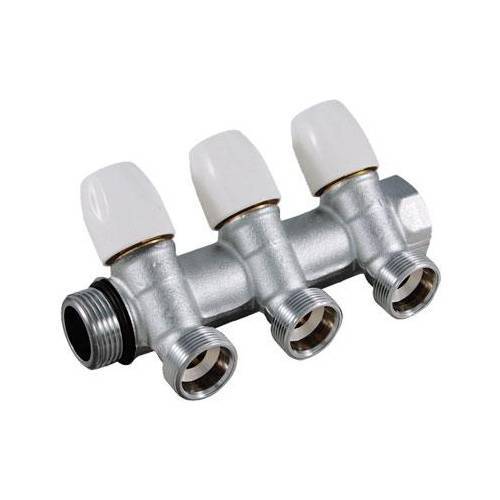 Коллектор с регулировочными вентилями TIEMME 3/4 х1/2 на 2 выхода (хром.)