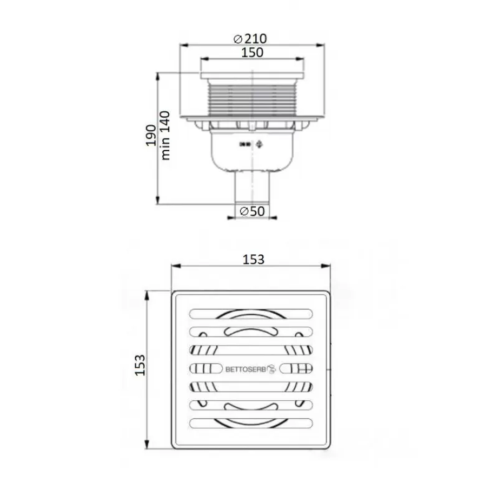 Трап с мульти-сифоном BETTOSERB 15х15, вертикальный выпуск