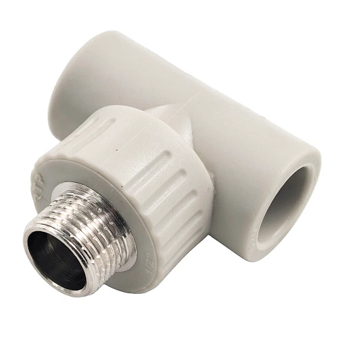 Тройник комбинированный PPR наружная резьба 20х 1/2,  серый, РТП