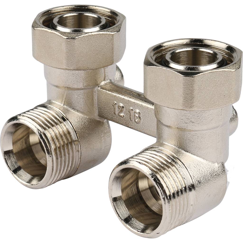 Пара шаровых кранов РЕХАУ RAUTITAN с соед. нип. G 1/2xG 3/4, угловой (никелирован.), 12407371001