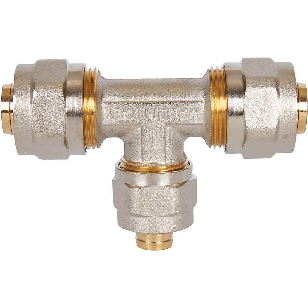 Тройник переходной STOUT 20х16х20 для металлопластиковых труб винтовой, SFS-0010-201620