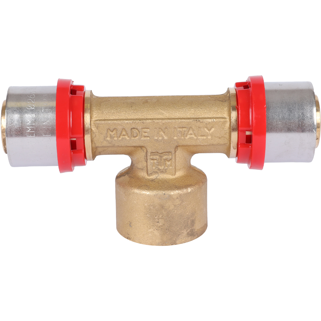 Тройник TIEMME с внутренней резьбой 26х3/4x26 для металлопластиковых труб прессовой, 1650048