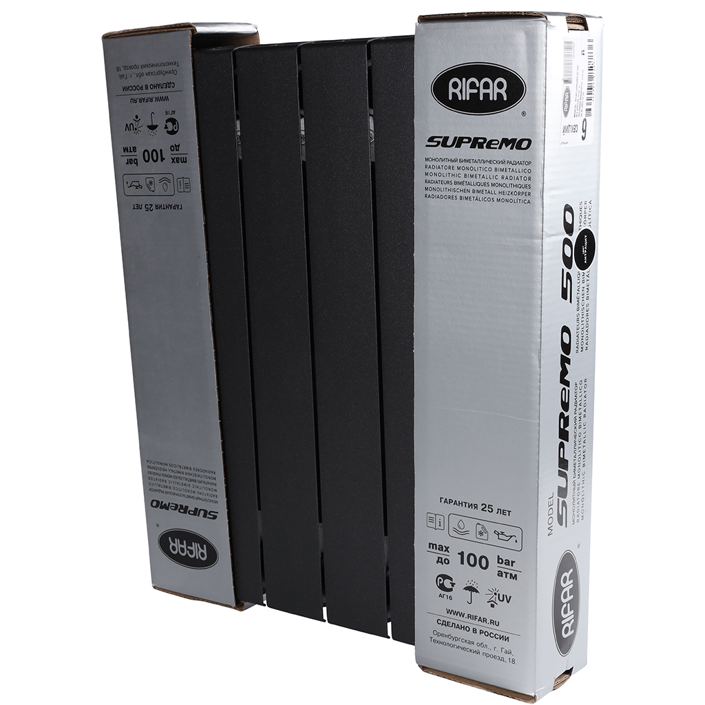 Радиатор биметаллический RIFAR SUPReMO VENTIL 500 SVR 6 секций нижнее правое подключение (Цвет АНТРАЦИТ), 4RS50.VR-6-AN