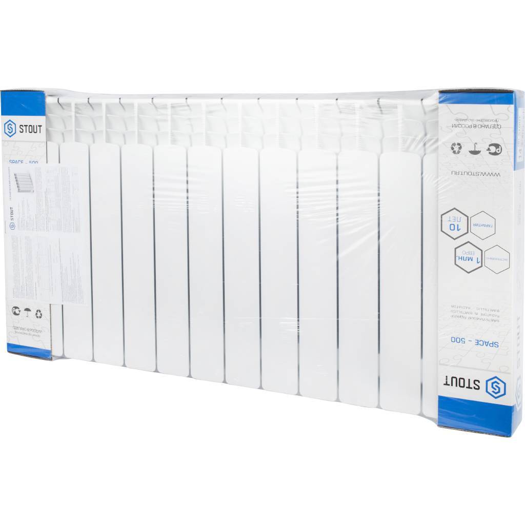 Радиатор биметаллический STOUT Space 500 14 секций боковое подключение RAL9016, SRB-0310-050014