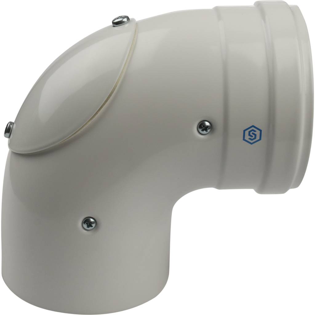 *SCA-8610-010090 STOUT Элемент дымохода конденсац. угол 90° DN60/100 м/п с инспекционным окном PP-FE, SCA-8610-010090