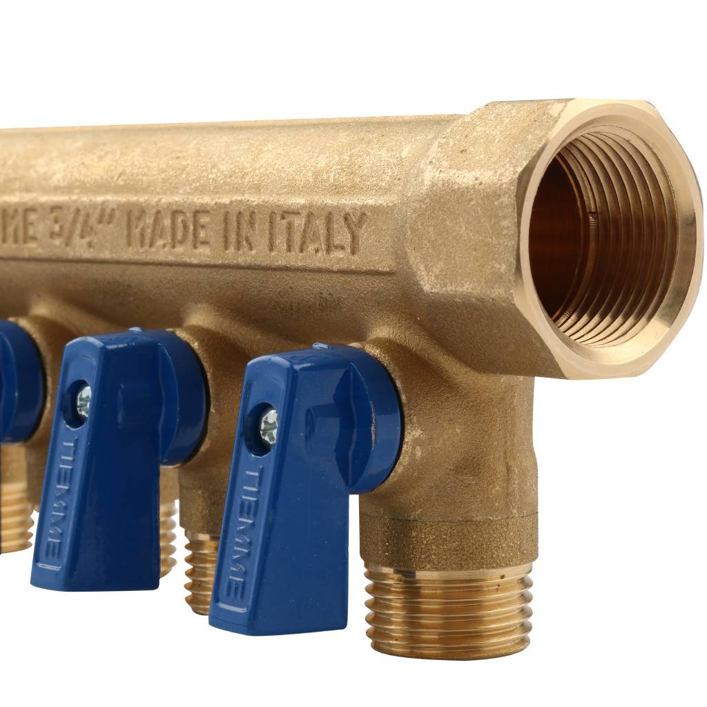 Коллектор распределительный TIEMME с шаровыми кранами на 4 выхода 3/4х1/2