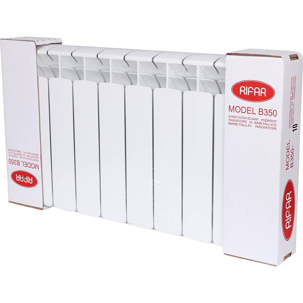 Радиатор биметаллический RIFAR BASE 350 10 секций боковое подключение (белый RAL 9016), 1RB35-10