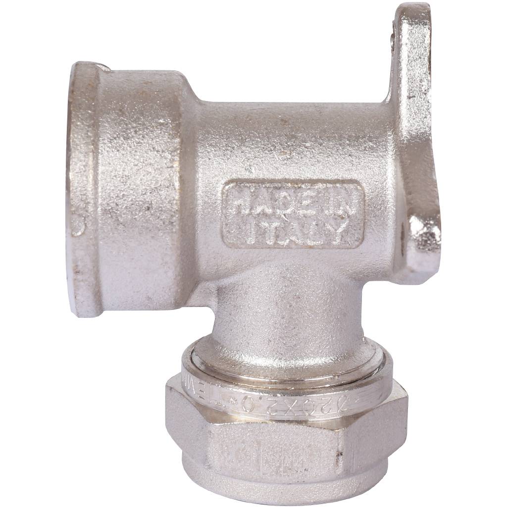 Угольник TIEMME с внутренней резьбой с креплением (20х2.0х3/4) для металлопластиковых труб винтовой, 1600055