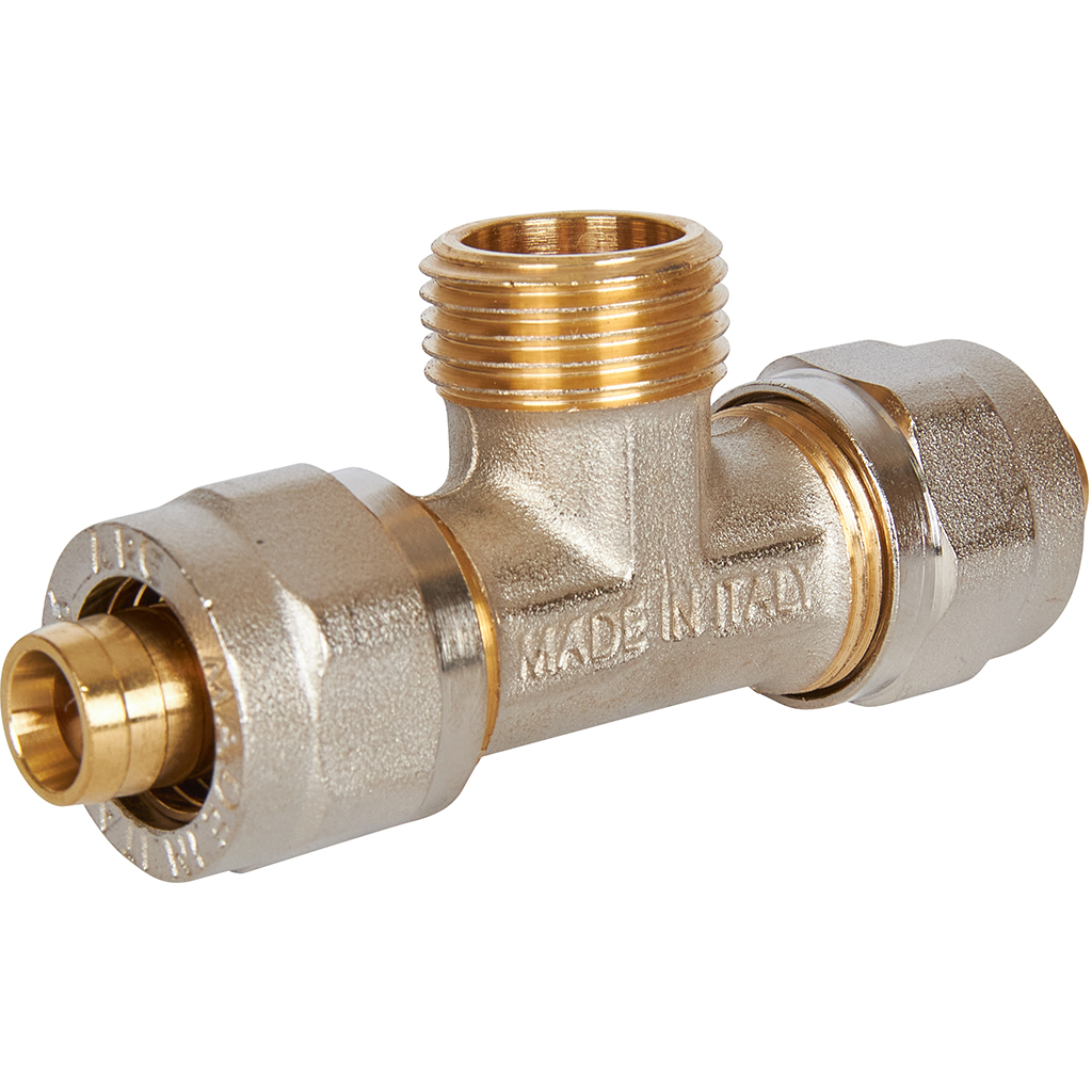 Тройник-переходник STOUT с наружной резьбой 1/2 х16 для металлопластиковых труб винтовой, SFS-0011-001216