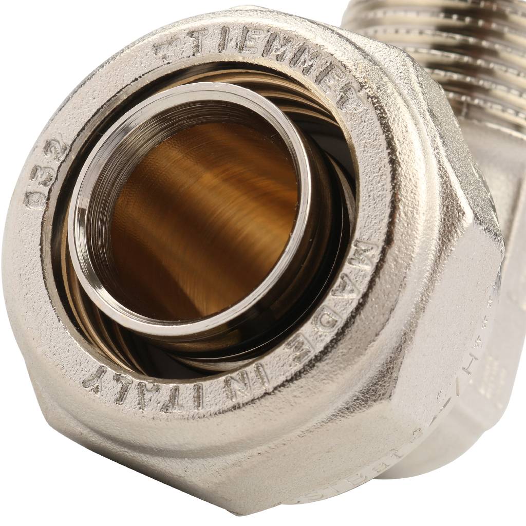 Угольник TIEMME с наружной резьбой (32х3.0х1) для металлопластиковых труб винтовой, 1600067