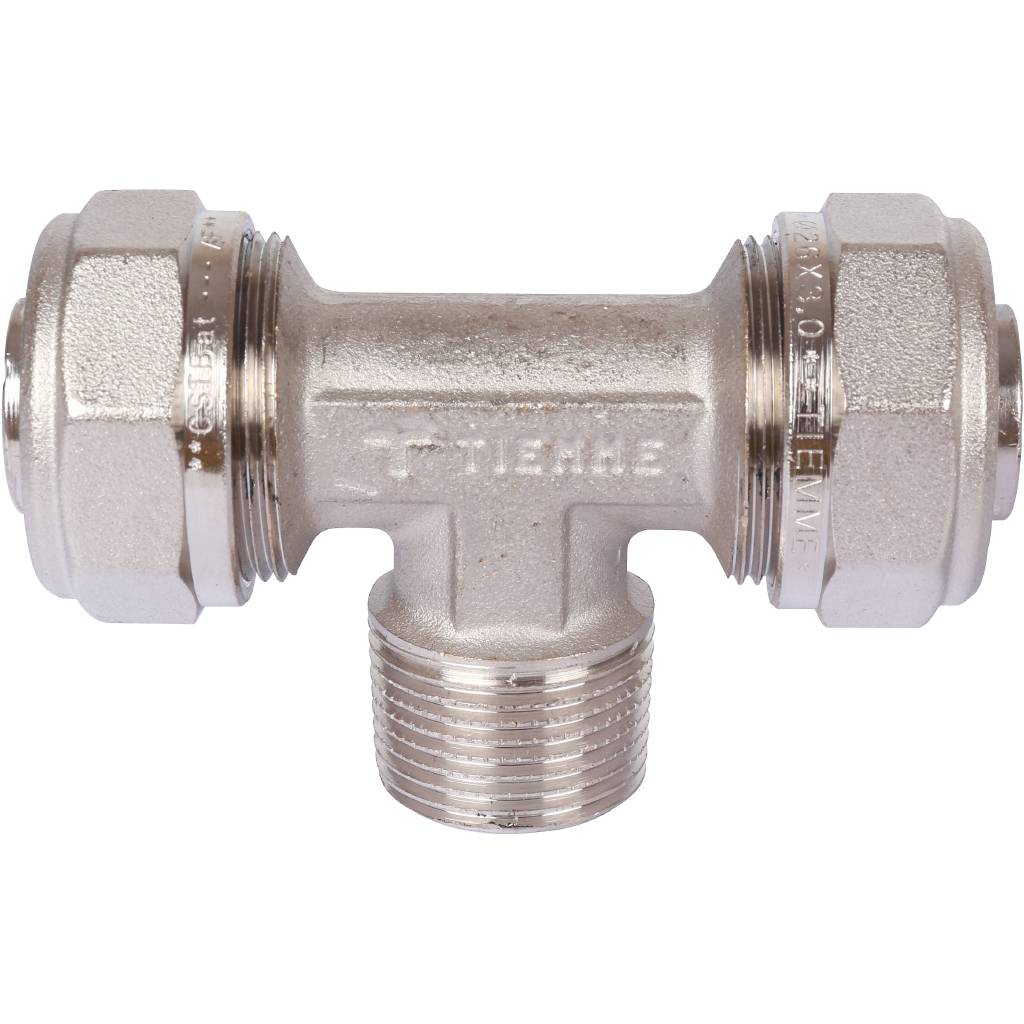Тройник TIEMME с наружной резьбой (26х3.0х3/4) для металлопластиковых труб винтовой, 1600070