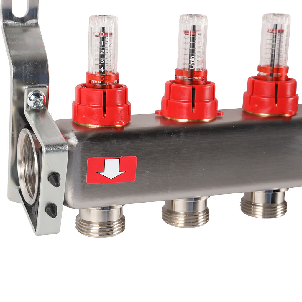 Коллектор из нержавеющей стали с расходомерами ROMMER, с клапаном вып. воздуха и сливом 10 выходов, RMS-1201-000010