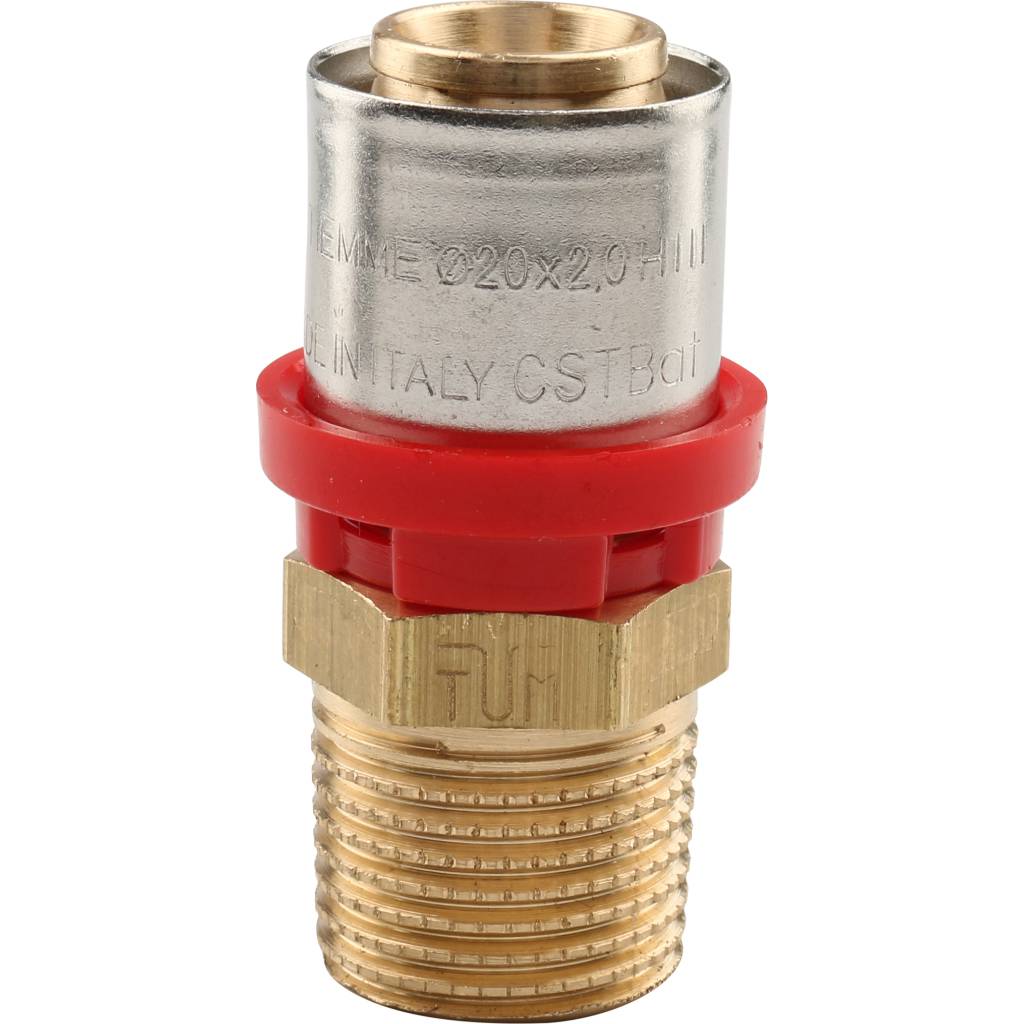 Муфта TIEMME с наружной резьбой 20x1/2 для металлопластиковых труб прессовой, 1650014