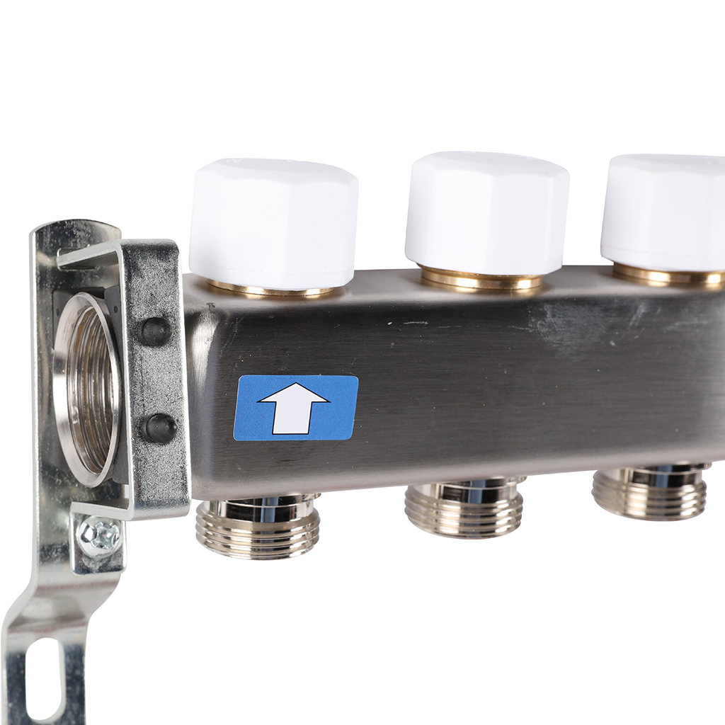 Коллектор из нержавеющей стали с расходомерами ROMMER, с клапаном вып. воздуха и сливом 8 выходов, RMS-1201-000008